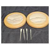 2 Wood & Sandstone Coasters & 4 Bone Tooth Picks