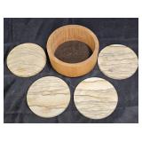 4 Round Sand Stone Coasters with Wooden Holder