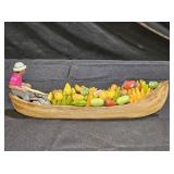 Ceramic Market Boat with Vendor Figurine
