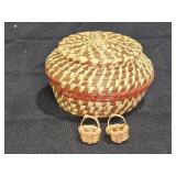 Coushatta Pine Needle Basket with Lid + 2 minis