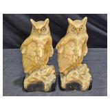 Vintage Pair of Painted Chalkware Owl Book Ends