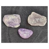 2 Natural Amethyst Crystals & 1 Polished
