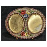 Vtg Handmade Micro Mosaic Floral Double Frame