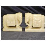Pair of Hand Carved Alabaster Elephant Book Ends