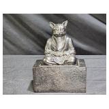 Vintage Cast Iron Meditating Cat Sculpture