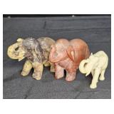3 Hand Carved Elephants: Bone, Soapstone, Onyx