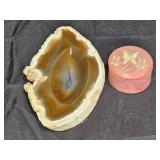 Polished Moroccan Agate Slice & Carved Trinket Box