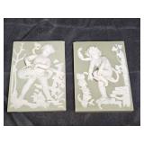 2 Vtg Arnart Bisque Porcelain Jasperware Plaques
