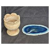 Carved Pedestal Alabaster Cup & Blue Geodde Slice