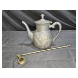 Brass Bell Candle Snuffer & Silver Plate Tea Pot