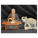 Vtg Urusaki Writing Man & Carved Stone Elephant