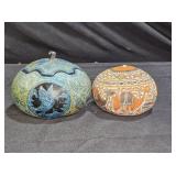 2 Carved and Painted Gourd Boxes