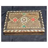 Vtg Inlayed Solid Wood Hinged Trinket Box