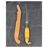 Vtg Horsehead Pukko Knife w/ Tooled Leather Sheath