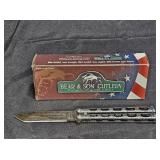 Bear Butterfly Knife Large Tanto Damascus Blade