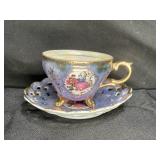 Purple Iridescent Royal Crown Footed Tea Cup