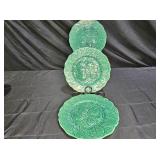 3 Fondeville Green Majolica Dessert Plates