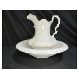 Antique Sterling Porcelain Pitcher & Wash Basin