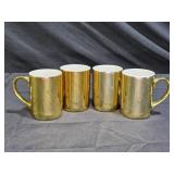 Set of 4 Gold Tone Ceramic Coffee Mugs