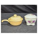 Porcelain Violet Trinket Box & Yellow Oven Dish