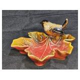 Ceramic Co-Op Bird on Red Leaf