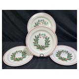 4 Anchor Hocking Holiday Wreath Dinner Plates