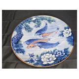 Vtg Japanese Porcelain Koi Fish & Lotus Plate