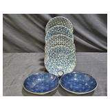 6 Japanese Style Porcelain Geometric Soup Bowls