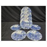 Myott Royal Mail Blue Stagecoach 6 Dessert Plates