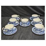 Myott Royal Mail Blue Stagecoach 7 Cups & Saucers