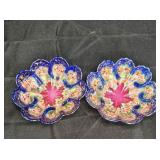 2 Antique Asagi-Zo Footed Porcelain Berry Bowls