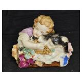 German Made "Child Hugging Rabbit" Trinket Box