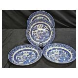 Churchill Blue Willow 4 Soup Bowls