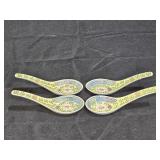 4 Porcelain Chinese Soup Spoons