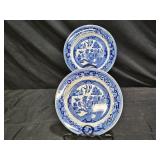 2 Antique Semi China Blue Willow Salad Plates
