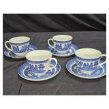 Johnson Bros. Blue Willow 4 Tea Cups & Saucers