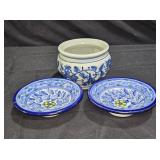 Vtg Chinoiserie Planter & 2 Pottery Dessert Bowls