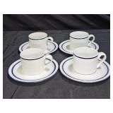 Set of 4 Dansk Bistro Mugs and Saucers