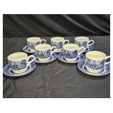 Churchill Blue Willow 7 Tea Cups & 7 Saucers