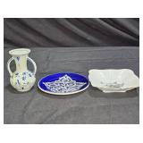 Delft Bud Vase, Royal Stafford Plate, Lace Plate