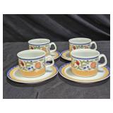 4 Dansk Fiance Fruits Tea Cups & Saucers