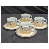 4 Dansk Fiance Fruits Tea Cups & Saucers