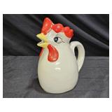 Vtg Hand Painted Pottery Chicken Water Pitcher