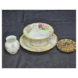 T&V Limoges Bowl/Saucer, Brass Dish, Small Vase
