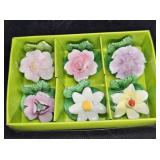 Set of 6 Vtg Porcelain Flower Place Card Holders