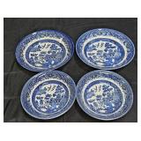 Churchill Blue Willow 2 Cereal Bowls & 2 Flat Soup