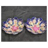 2 Antique Asagi-Zo Footed Porcelain Berry Bowls