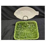 Vintage Sarreguemines Majolica Bowl & Fish Platter