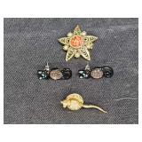 Cat Earrings, Mouse, Pin, & Star Brooch