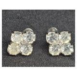 Clear Rhinestone Silver Tone Screw Beck Earrings